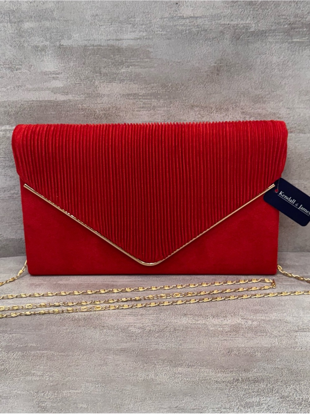Kendall & James Red Envelope Bag with Gold Accent